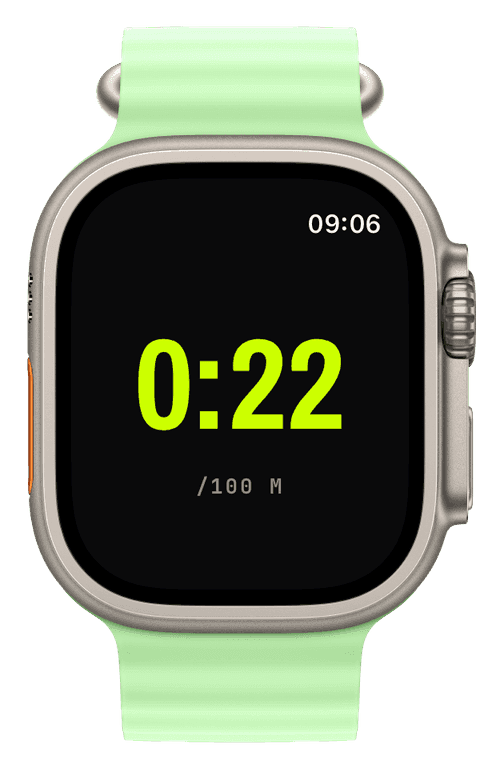 A pool-swimming workout screen on Apple Watch